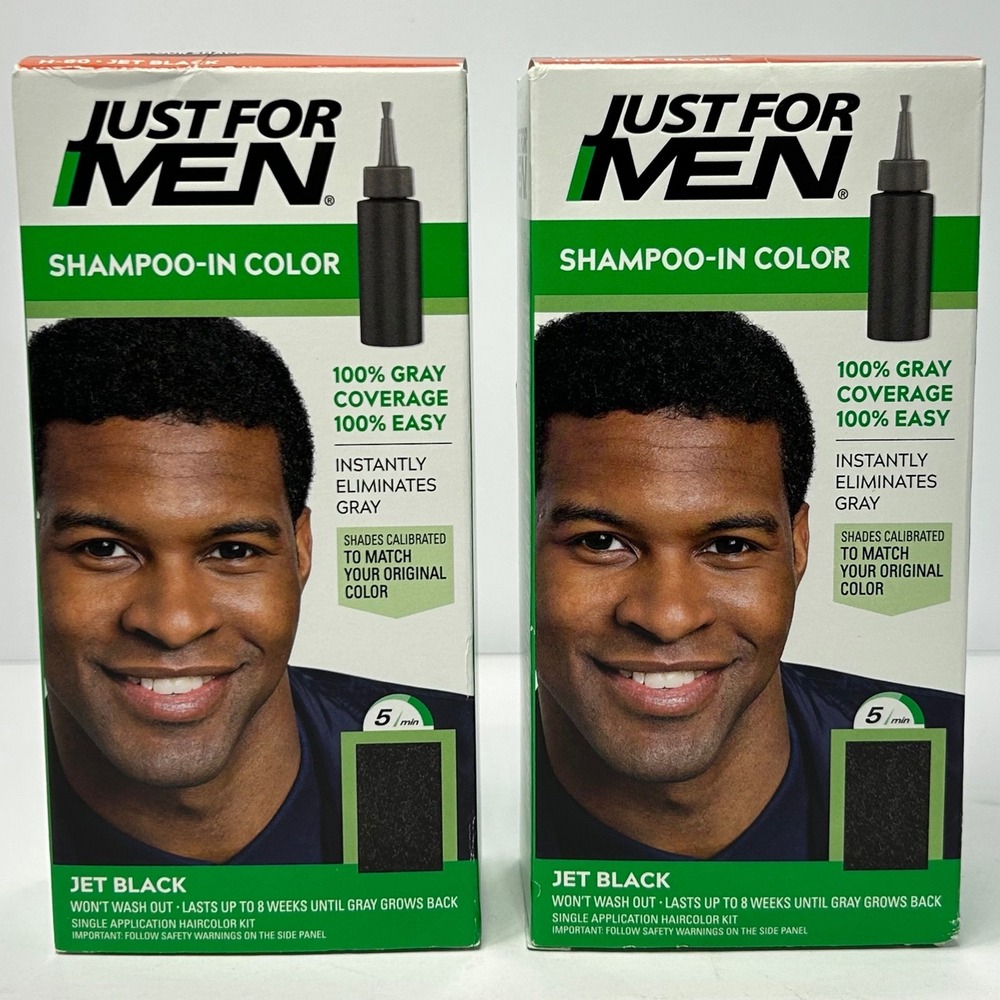 2 Pack Just For Men Shampoo-In Color H-60 Jet Black Gray Coverage Hair Dye